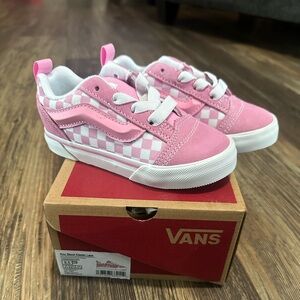 VANS knu school hot prism pink CHECKERBOARD slip on elastic lace girls shoes 9.5